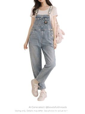 Teenie Weenie Bear Denim Overalls Blue Kawaii Y2K Cute S/M